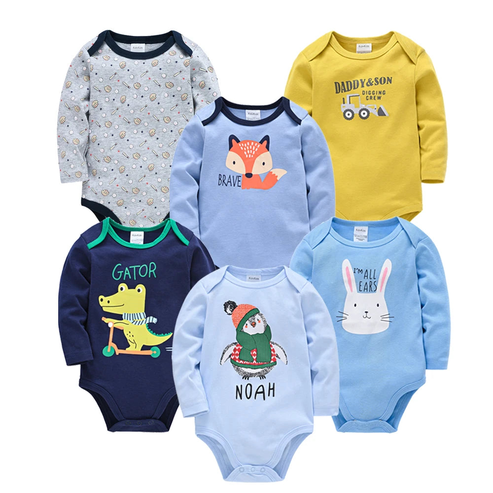 Pack de 6  Baby Boys Girls Bodysuit Long Sleeve 100% Cotton Baby Clothes 1 ano a 2 anos.