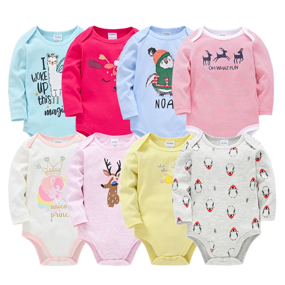 Pack de 6  Baby Boys Girls Bodysuit Long Sleeve 100% Cotton Baby Clothes 1 ano a 2 anos.