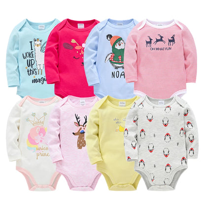 Pack de 6  Baby Boys Girls Bodysuit Long Sleeve 100% Cotton Baby Clothes 1 ano a 2 anos.