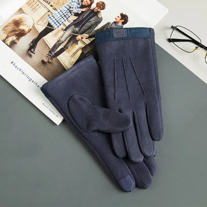 Winter Men Plush Warm Cashmere  Suede Leather Touch Screen Driving Glove J98