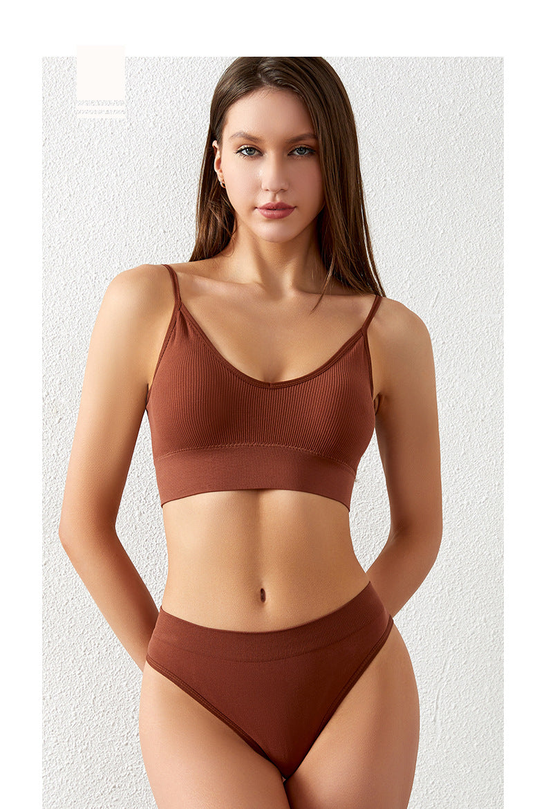 Underwear for women with  gathered in a thin style without steel rings, large size sports suspender vest, French tr