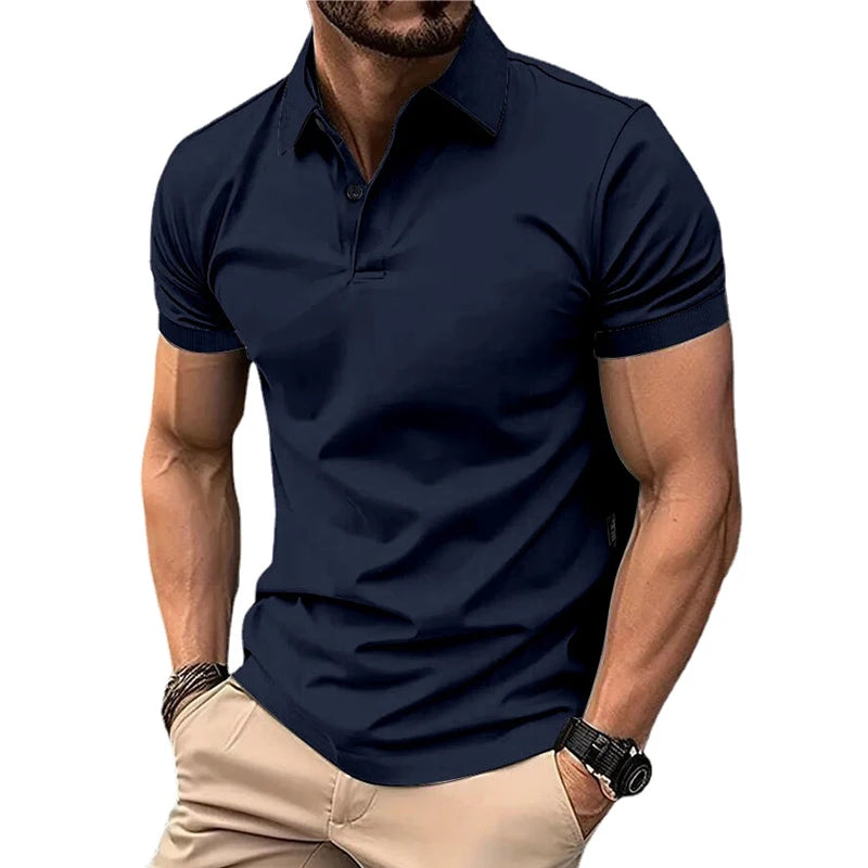Summer Men's Solid Color Polo Shirt Short Sleeve Lapel Button Tshirts for Men Casual Streetwear Lightweight