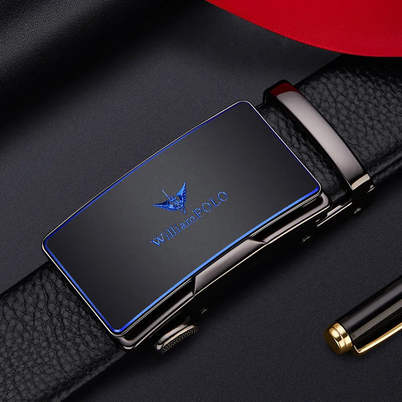 cinto sofisticado e luxuoso  feito de coro genuíno para homens com fivela automática.