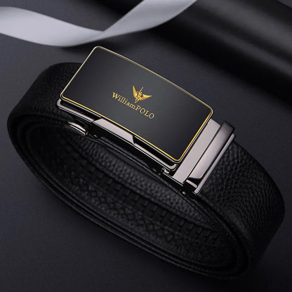 cinto sofisticado e luxuoso  feito de coro genuíno para homens com fivela automática.