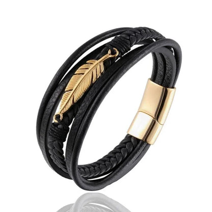 European and American Fashion Stainless Steel Star of David Multilayer Leather Braid Bracelet Mes Charm Amulet Jewelry