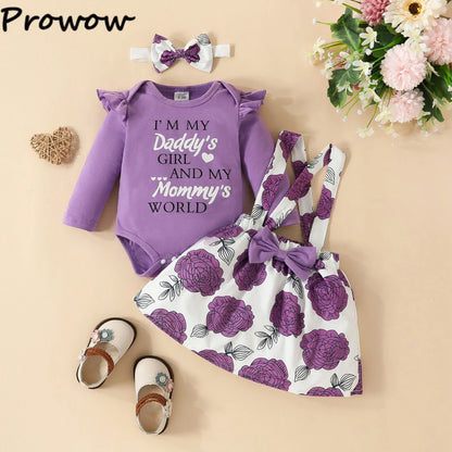 Prowow Panda Baby Girl Outfits Sets Green Cute Panda Romper and Suspender Bamboo Dress 3pcs Baby Clothes Panda Set