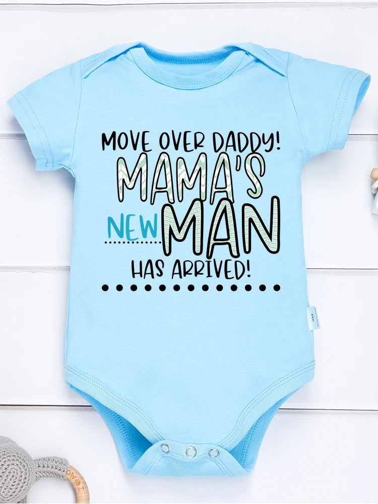 Mama's New Man Has Arrived Funny Newborn Boy Clothes Bodysuit Fashion Beautiful Fine Gift Infant Onesie Summer