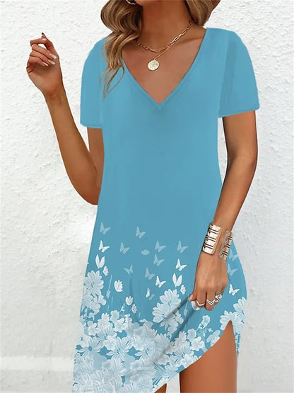 Fashion Plus Size Dress Women Casual Loose V-Neck Ladies Summer