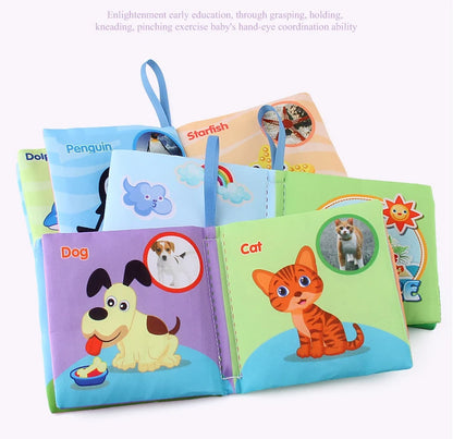 Livro de pano macio para bebês para recém-nascidos de 0 a 12 meses, livro 3D, família animal, cognitivo, Montessori, brinquedos educativos iniciais para crianças, presente