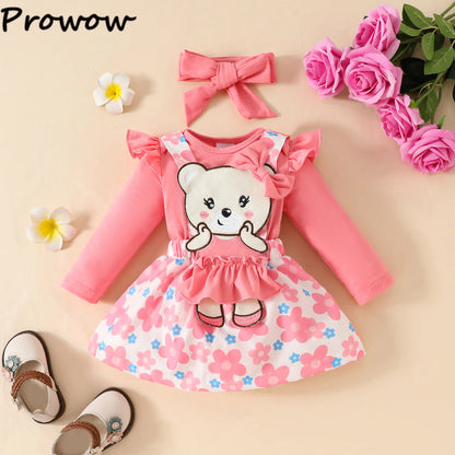 Prowow Panda Baby Girl Outfits Sets Green Cute Panda Romper and Suspender Bamboo Dress 3pcs Baby Clothes Panda Set