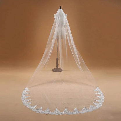 Veu de noiva com  3M One Layer Lace Edge White Cathedral Wedding Veil Long Bridal Veil  Wedding Accessories Veu de Noiva