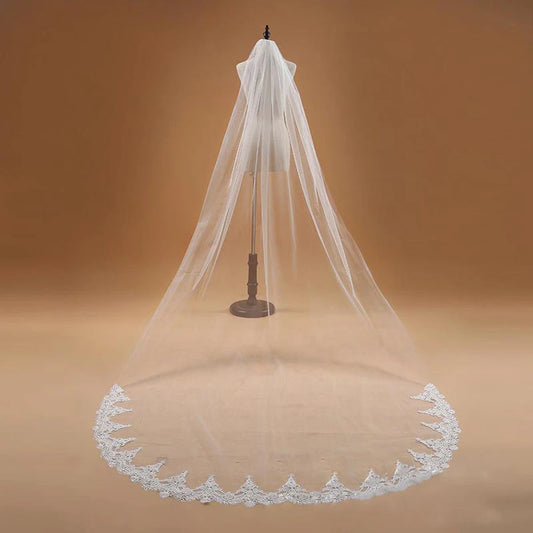 Veu de noiva com  3M One Layer Lace Edge White Cathedral Wedding Veil Long Bridal Veil  Wedding Accessories Veu de Noiva