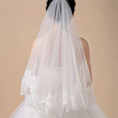 White Ivory Lace Embroidery Edge Bridal High Quality Tulle  Bride Veils 1 Layer Married Wedding Accessories 2024
