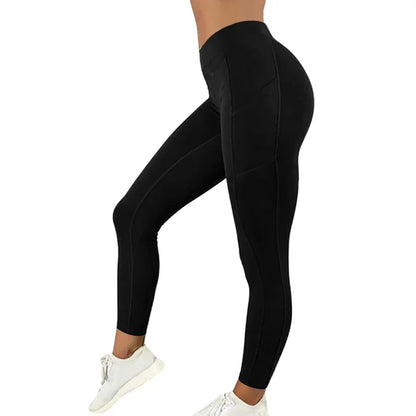 Calças de ioga de bolso plus size femininas leggings esportivas de fitness sólidas cintura alta elásticas calças de ginástica femininas calças de corrida XXXL