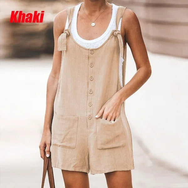 Summer Women Long Jumpsuit Solid Color Casual Loose Thin Size Sleeveless Straps Wide Leg Women Suspender Loose Jumpsuit