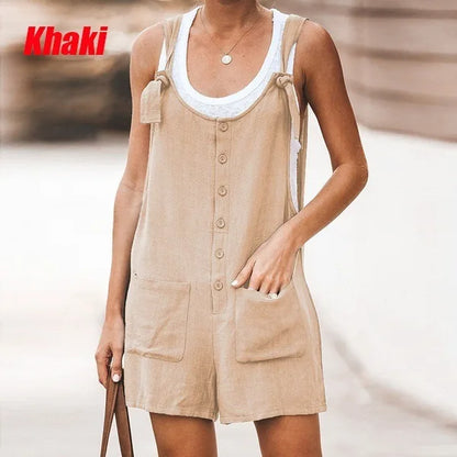 Summer Women Long Jumpsuit Solid Color Casual Loose Thin Size Sleeveless Straps Wide Leg Women Suspender Loose Jumpsuit