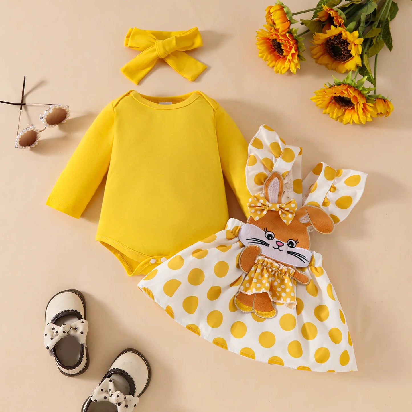 Prowow Panda Baby Girl Outfits Sets Green Cute Panda Romper and Suspender Bamboo Dress 3pcs Baby Clothes Panda Set