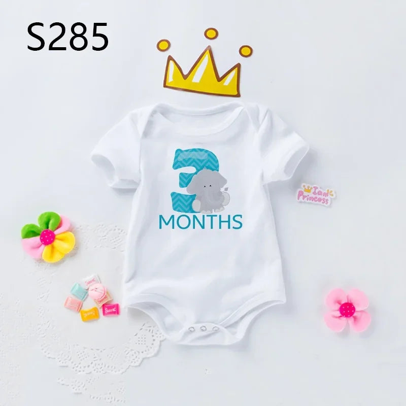 Monthly Baby Grow Bodysuit Cute Animal 1-12 Months One-Pieces