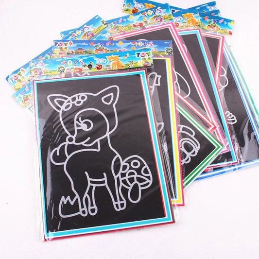 5-10pcs Scratch Art Paper Magic Painting Paper with Drawing Stick .For Kids Party Favors