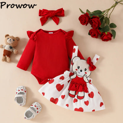 Prowow Panda Baby Girl Outfits Sets Green Cute Panda Romper and Suspender Bamboo Dress 3pcs Baby Clothes Panda Set