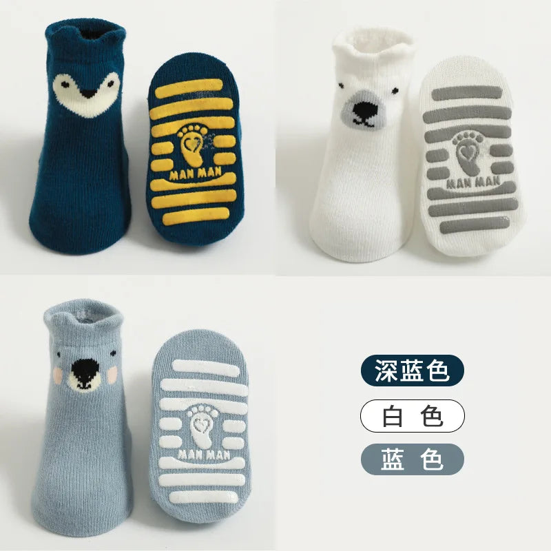 3 Pairs/Lot Cartoon Newborn Socks Children's Anti-slip Socks Spring and Autumn Cute Boy Cotton Baby Toddler Socks
