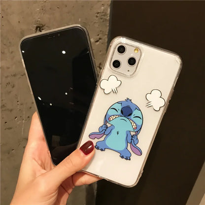 Cute Cartoon Stitch Clear Case For iPhone 16 15 14 11 12 13 Pro MAX Transparent Cover Shell Gifts