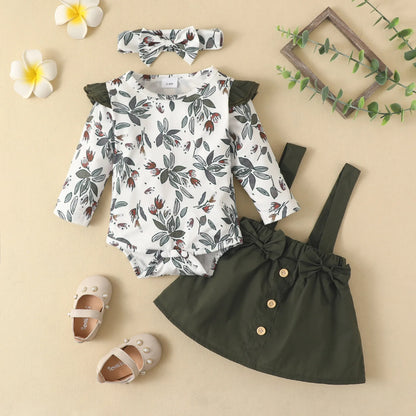 Prowow Panda Baby Girl Outfits Sets Green Cute Panda Romper and Suspender Bamboo Dress 3pcs Baby Clothes Panda Set