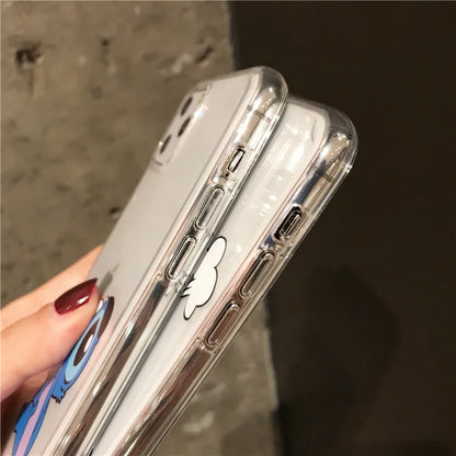 Cute Cartoon Stitch Clear Case For iPhone 16 15 14 11 12 13 Pro MAX Transparent Cover Shell Gifts