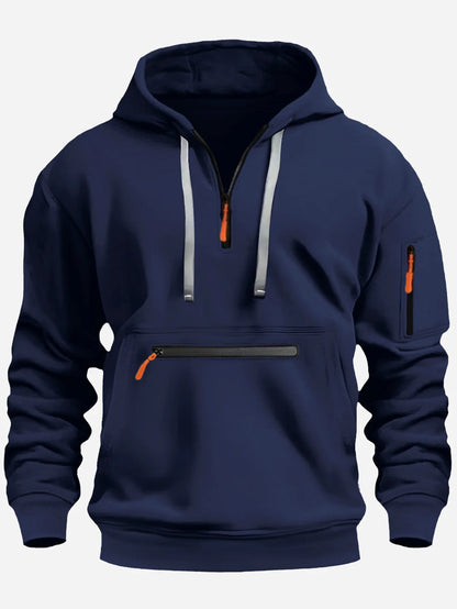 Men's Hooded Sweater Leisure Sports Pullover Retro Long Sleeve Zipper Multi-pocket Casual Loose Coat Street Wear