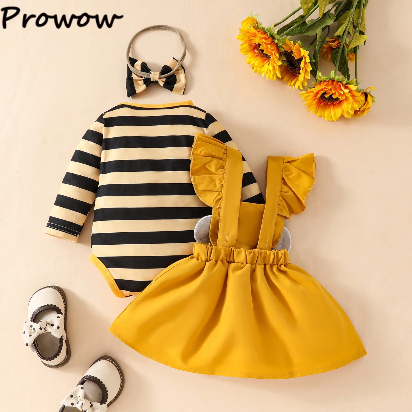 Prowow Panda Baby Girl Outfits Sets Green Cute Panda Romper and Suspender Bamboo Dress 3pcs Baby Clothes Panda Set