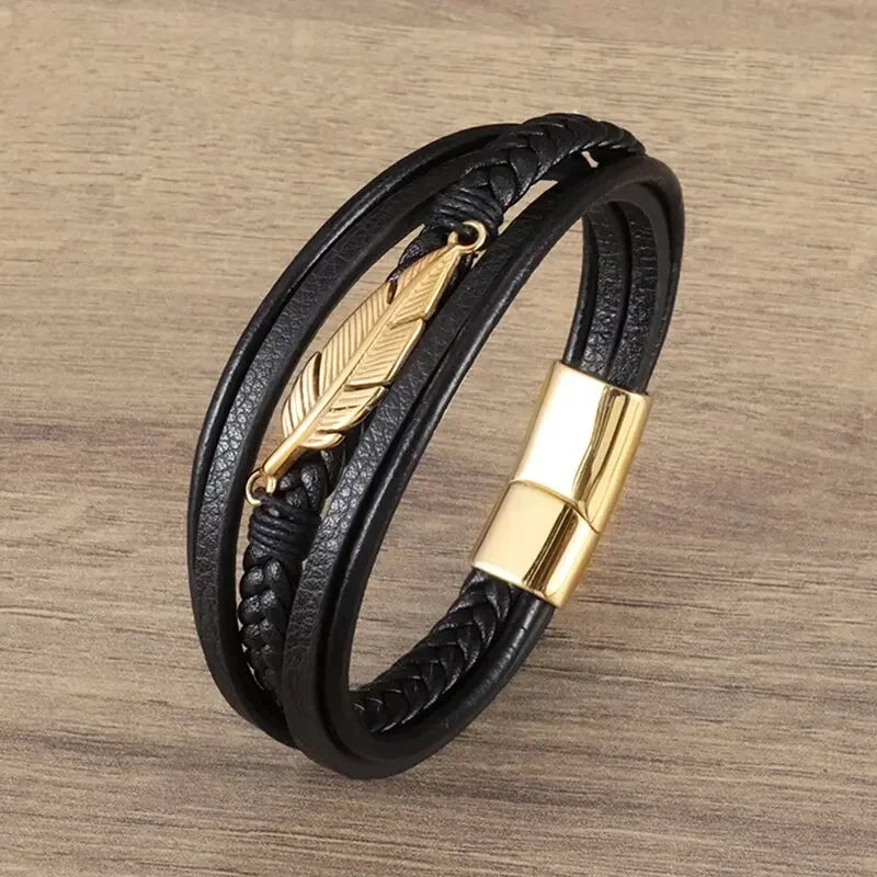 Elaborada e Classic  Black Bracelet with Metal Magnetic Clasp Men's Fashion Jewelry