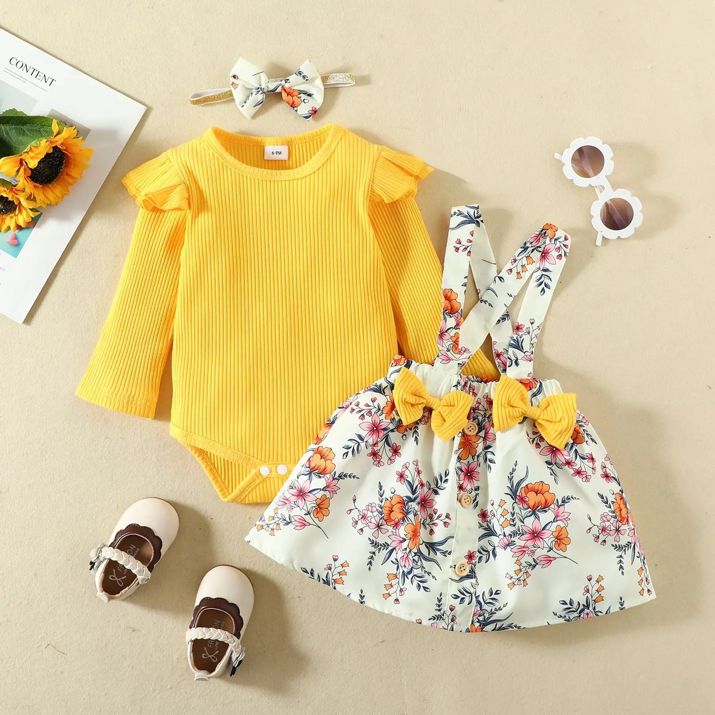 Prowow Panda Baby Girl Outfits Sets Green Cute Panda Romper and Suspender Bamboo Dress 3pcs Baby Clothes Panda Set