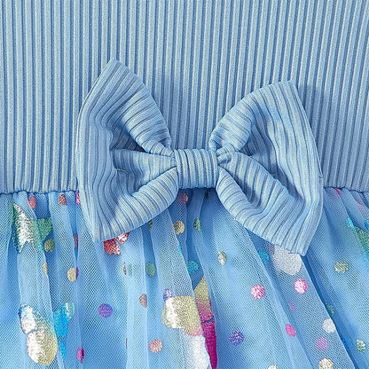 Trendy Sweet Girls' Bow Princess Dress Korean Style Children's Butterfly Mesh Flower Birthday Dress 2-6Year Summer Kids Clothing