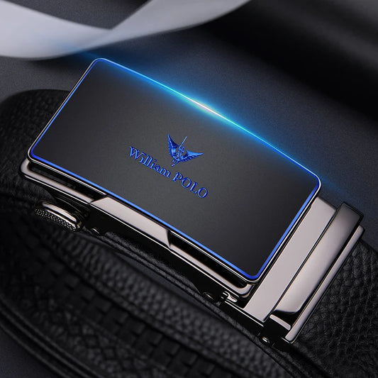 cinto sofisticado e luxuoso  feito de coro genuíno para homens com fivela automática.