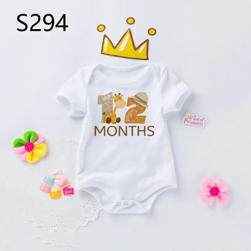Monthly Baby Grow Bodysuit Cute Animal 1-12 Months One-Pieces