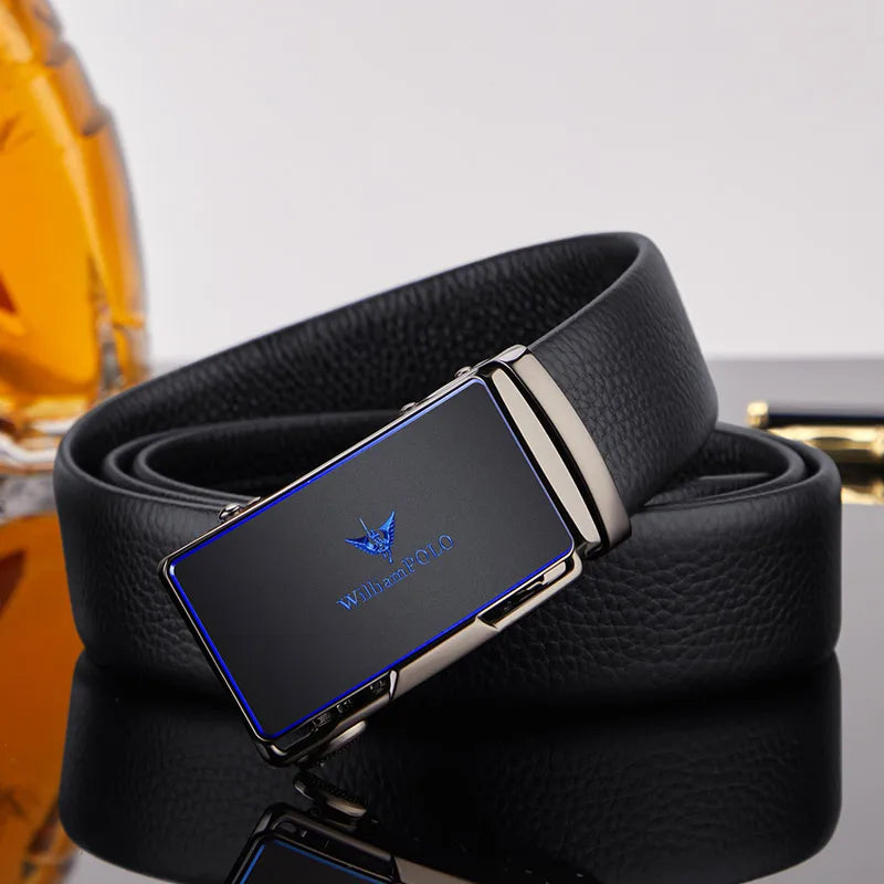 cinto sofisticado e luxuoso  feito de coro genuíno para homens com fivela automática.