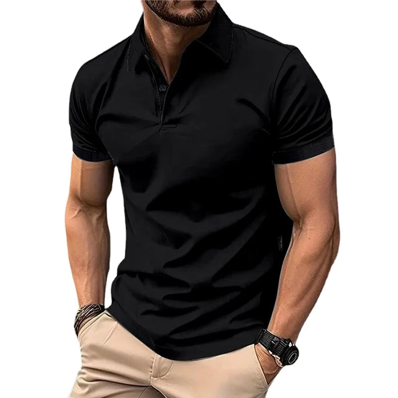 Summer Men's Solid Color Polo Shirt Short Sleeve Lapel Button Tshirts for Men Casual Streetwear Lightweight