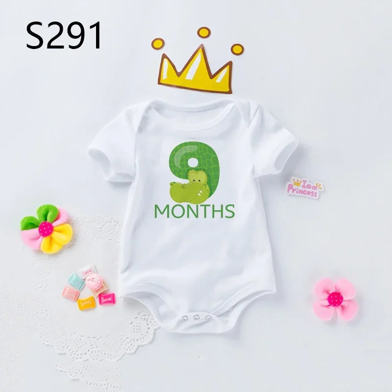 Monthly Baby Grow Bodysuit Cute Animal 1-12 Months One-Pieces