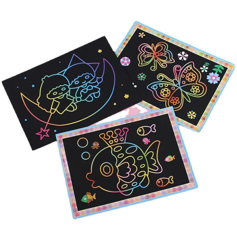 5-10pcs Scratch Art Paper Magic Painting Paper with Drawing Stick .For Kids Party Favors