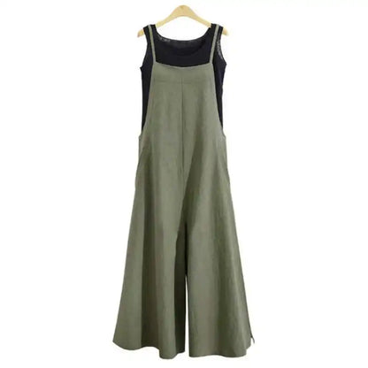 Summer Women Long Jumpsuit Solid Color Casual Loose Thin Size Sleeveless Straps Wide Leg Women Suspender Loose Jumpsuit
