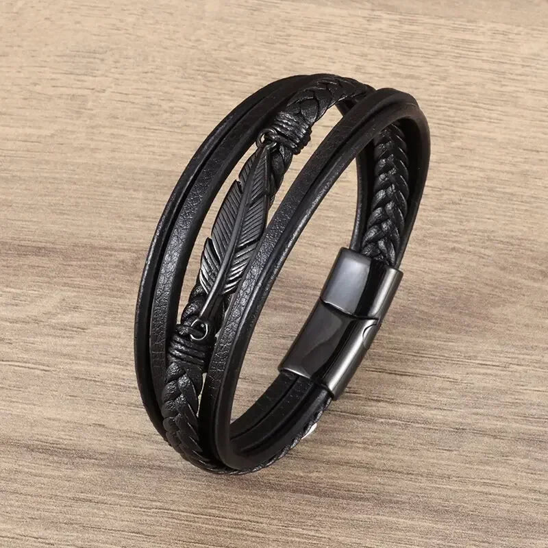 Elaborada e Classic  Black Bracelet with Metal Magnetic Clasp Men's Fashion Jewelry