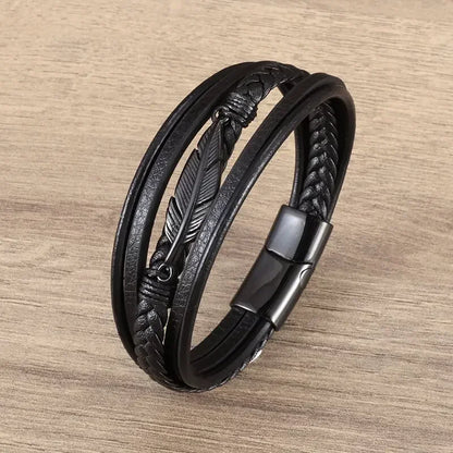 Elaborada e Classic  Black Bracelet with Metal Magnetic Clasp Men's Fashion Jewelry