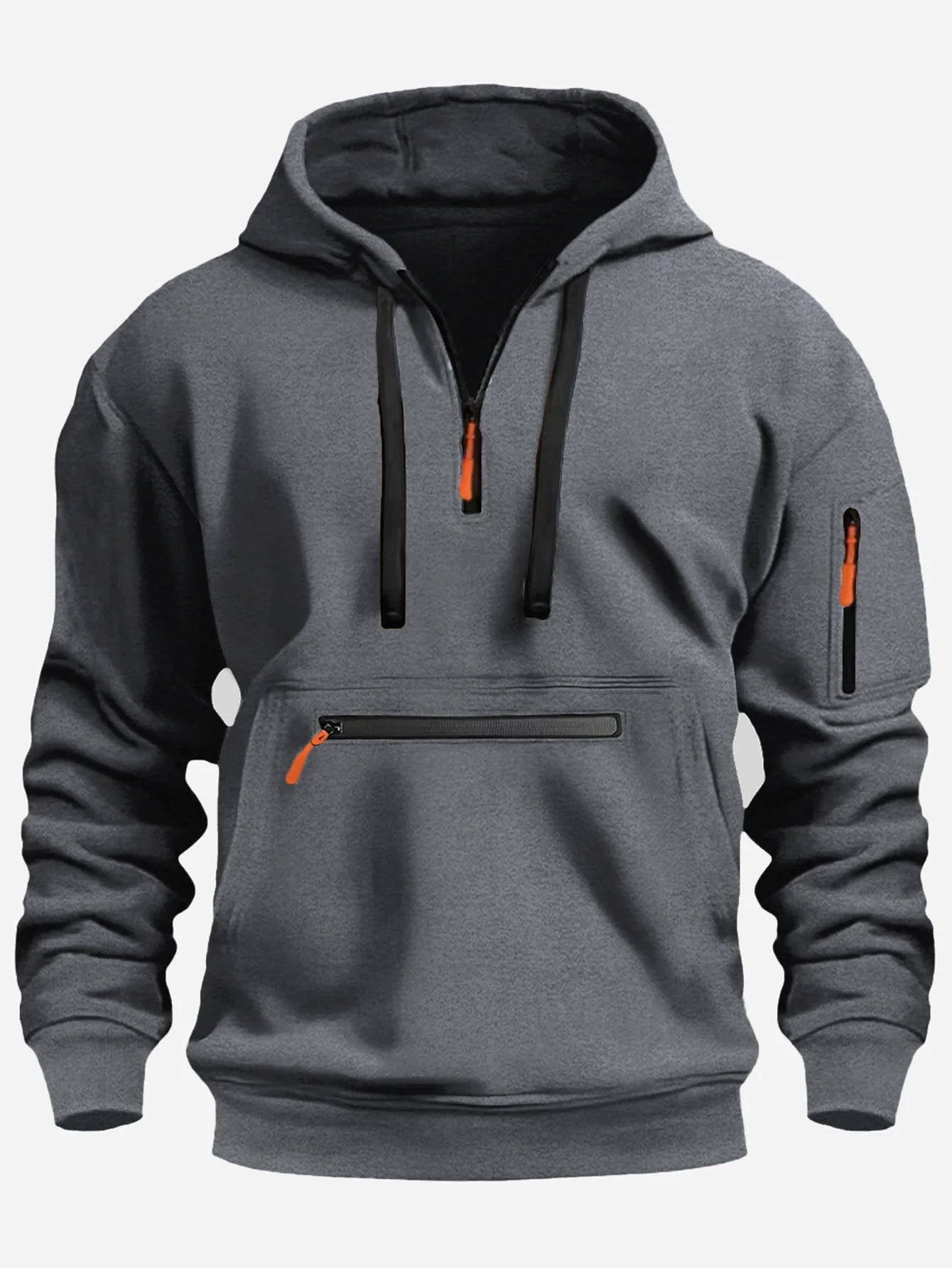 Men's Hooded Sweater Leisure Sports Pullover Retro Long Sleeve Zipper Multi-pocket Casual Loose Coat Street Wear