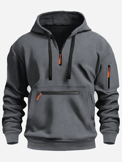 Men's Hooded Sweater Leisure Sports Pullover Retro Long Sleeve Zipper Multi-pocket Casual Loose Coat Street Wear
