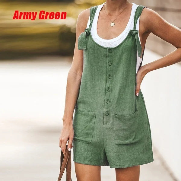 Summer Women Long Jumpsuit Solid Color Casual Loose Thin Size Sleeveless Straps Wide Leg Women Suspender Loose Jumpsuit