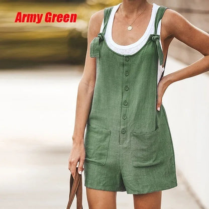Summer Women Long Jumpsuit Solid Color Casual Loose Thin Size Sleeveless Straps Wide Leg Women Suspender Loose Jumpsuit
