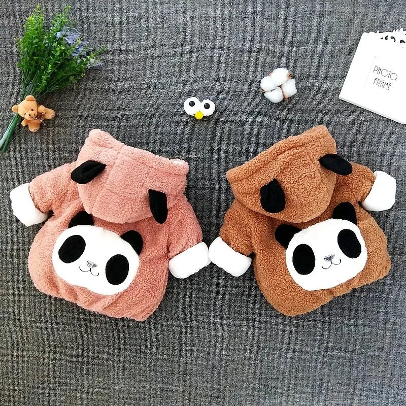Roupa tema Panda Plush Baby Boys  and  Girl Little Princess Outwe ,Jacket Winter Warm Hooded Coat Forear