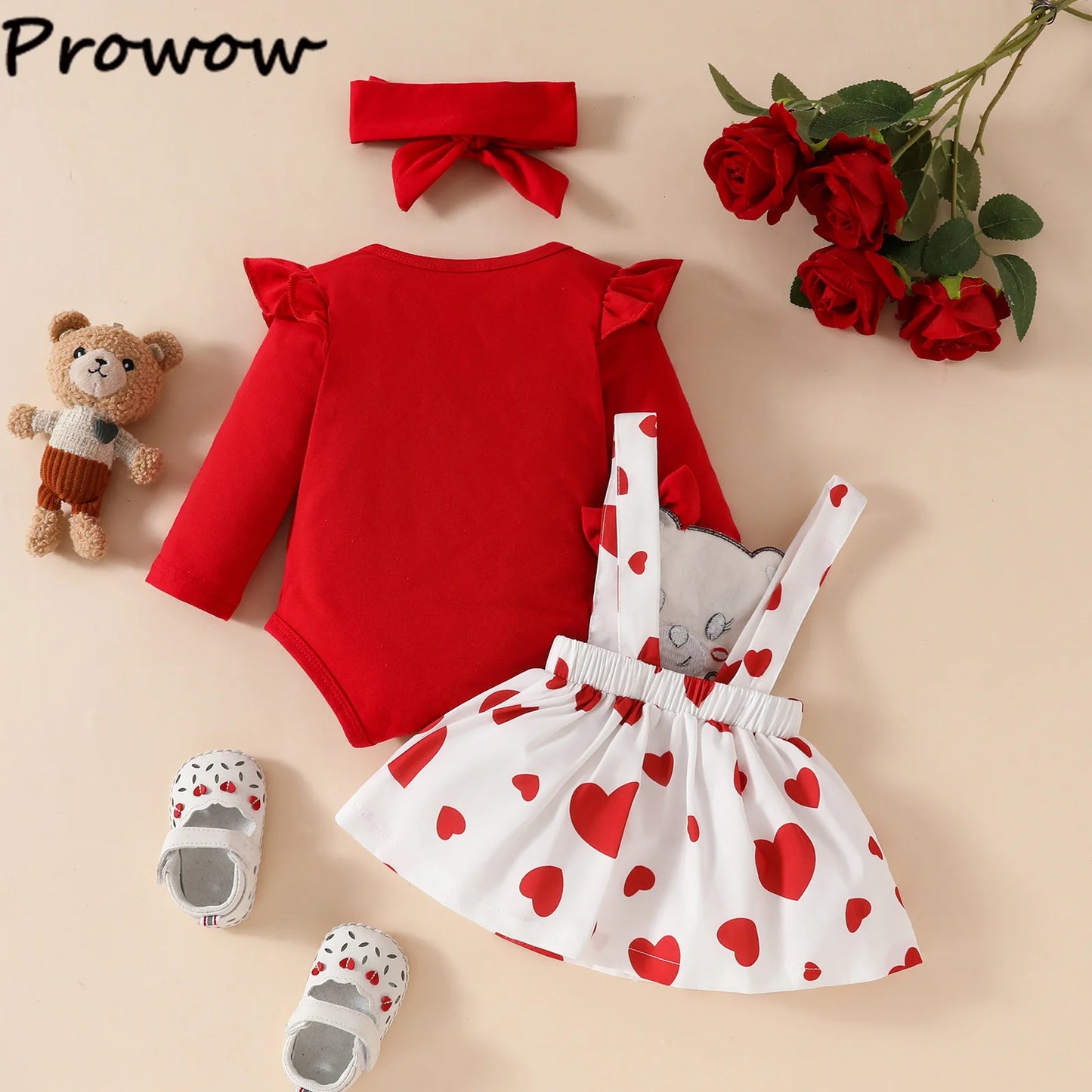 Prowow Panda Baby Girl Outfits Sets Green Cute Panda Romper and Suspender Bamboo Dress 3pcs Baby Clothes Panda Set