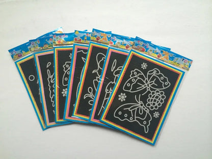 5-10pcs Scratch Art Paper Magic Painting Paper with Drawing Stick .For Kids Party Favors