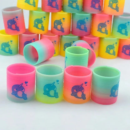 12/24PCS Rainbow Magic Springs Circle Toys Kids Birthday Party Favors Guests Giveaway Small Gifts Pinata Fillers Flexible Funny Toy